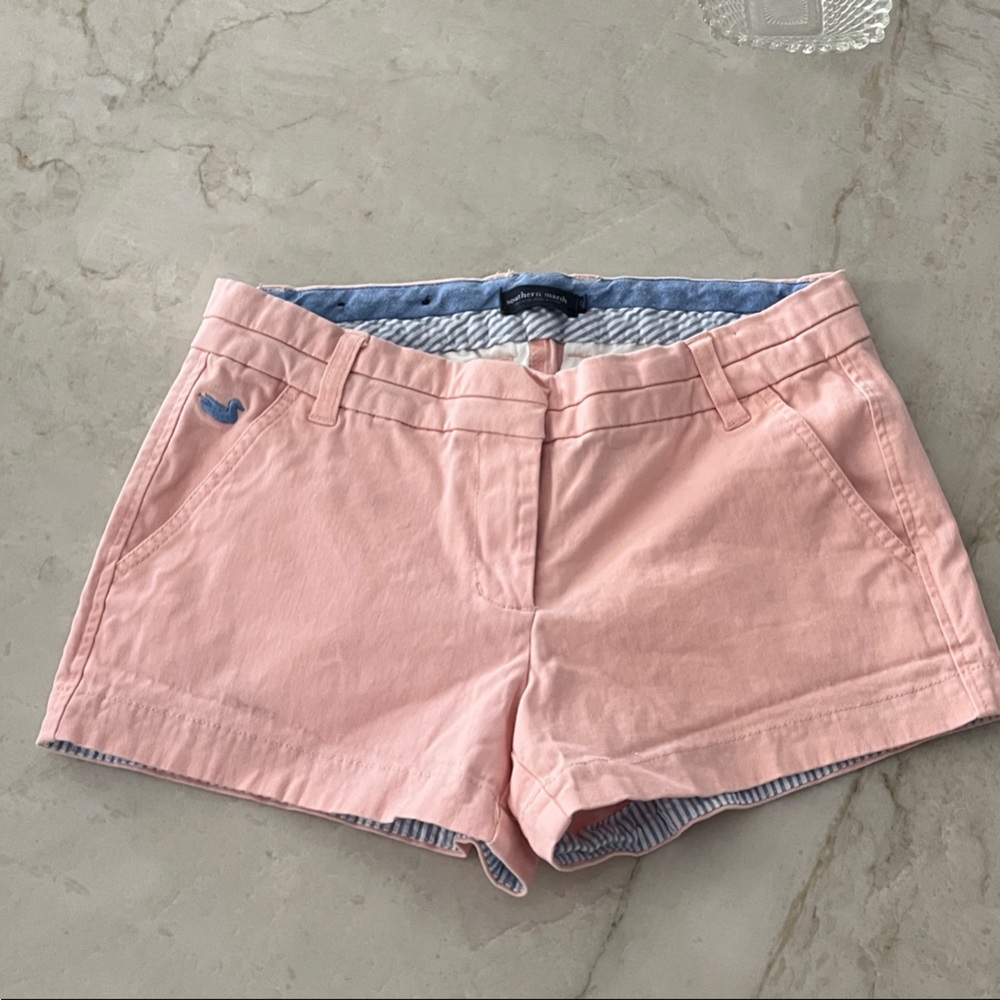 Southern Marsh Light Pink Women's Cotton Shorts with Blue Trim